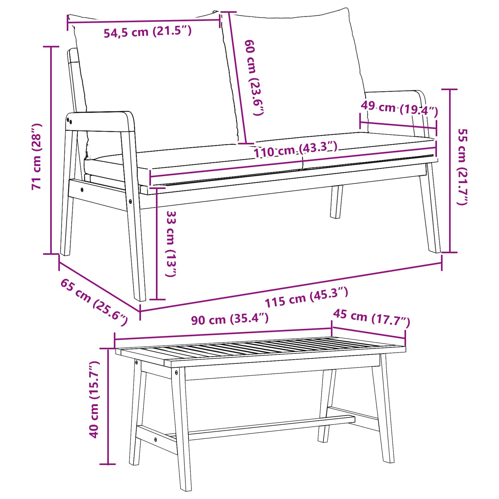 Bistro Set with Cushion 3 pcs Brown Solid Acacia Wood