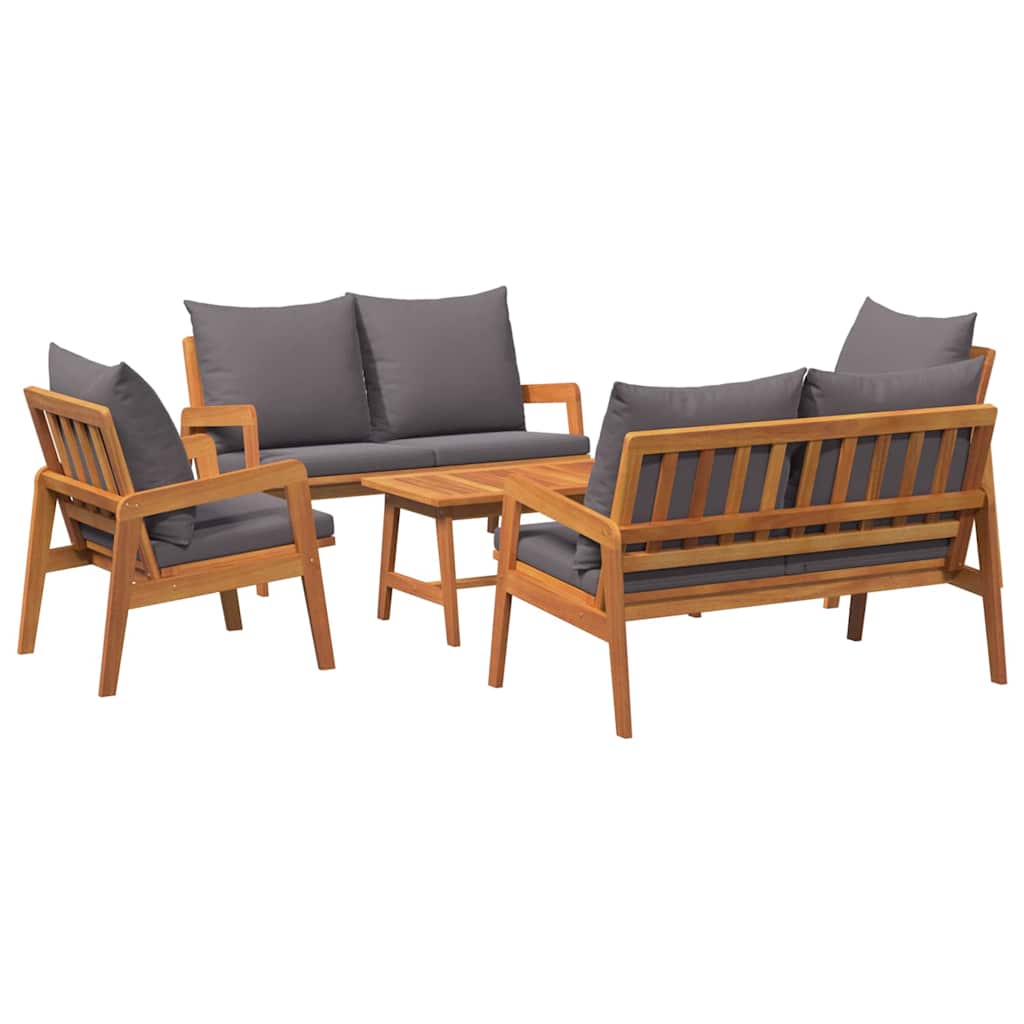 Bistro Set with Cushion 5 pcs Brown Solid Acacia Wood