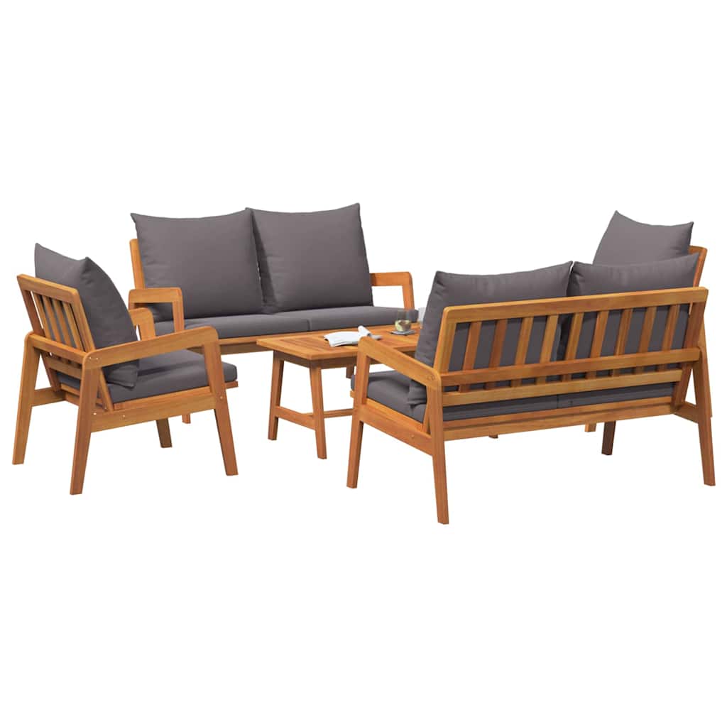 Bistro Set with Cushion 5 pcs Brown Solid Acacia Wood