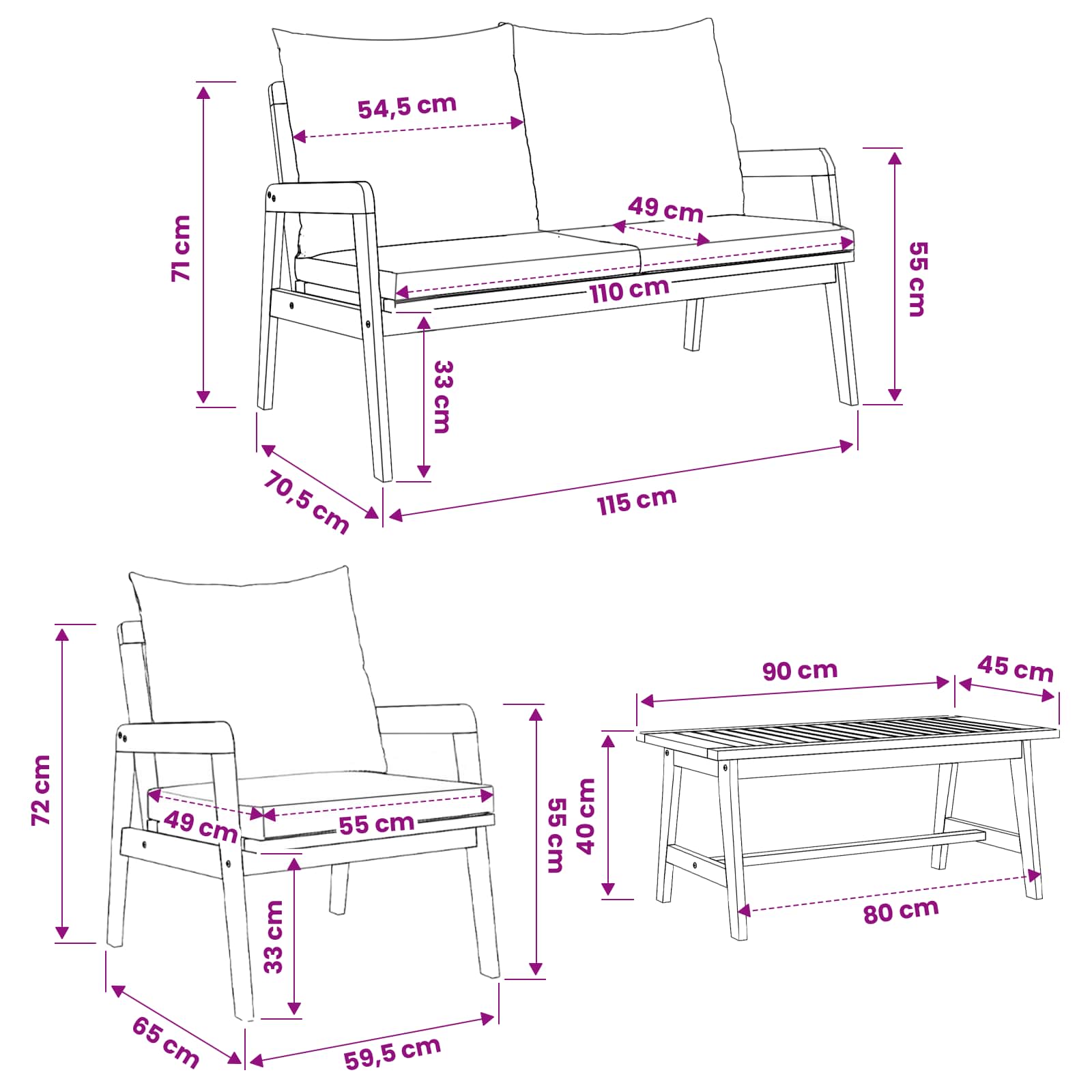 Bistro Set with Cushion 5 pcs Brown Solid Acacia Wood