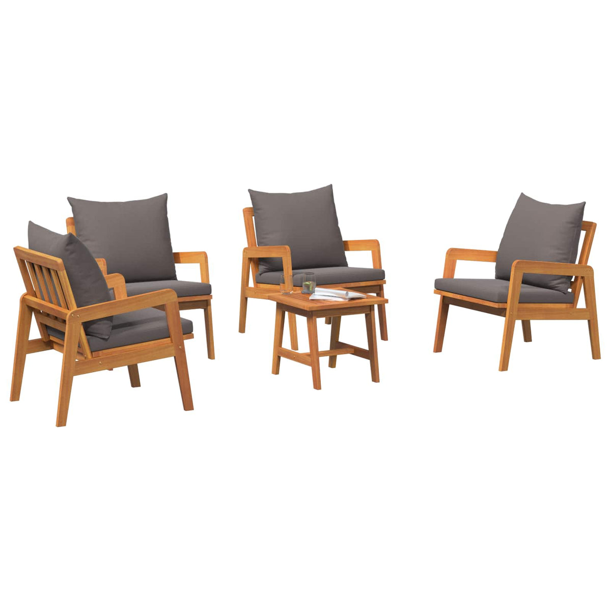 Bistro Set with Cushion 5 pcs Brown Solid Acacia Wood