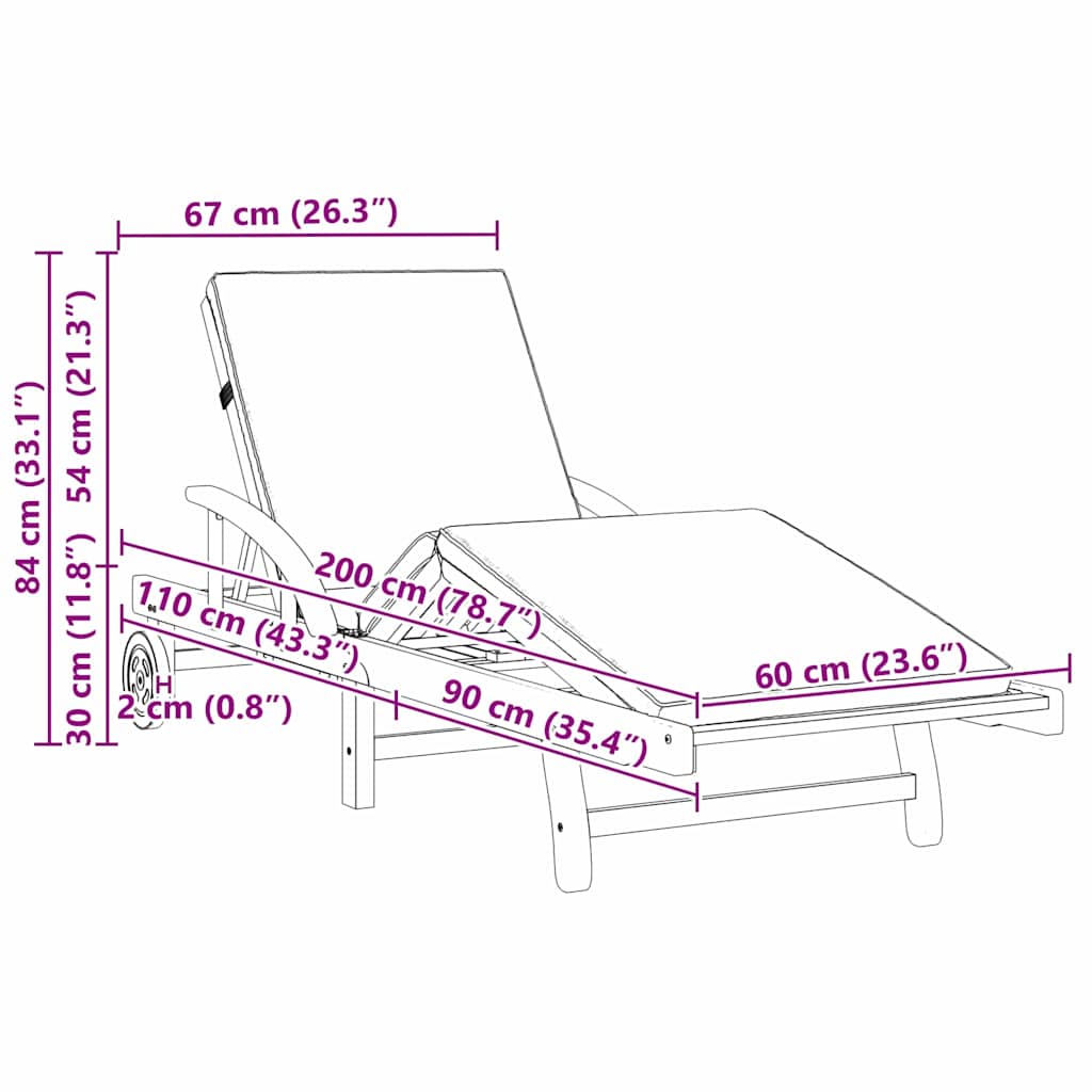 Sun Lounger 2 pcs Taupe 200 x 67 x 84 cm Solid Acacia Wood