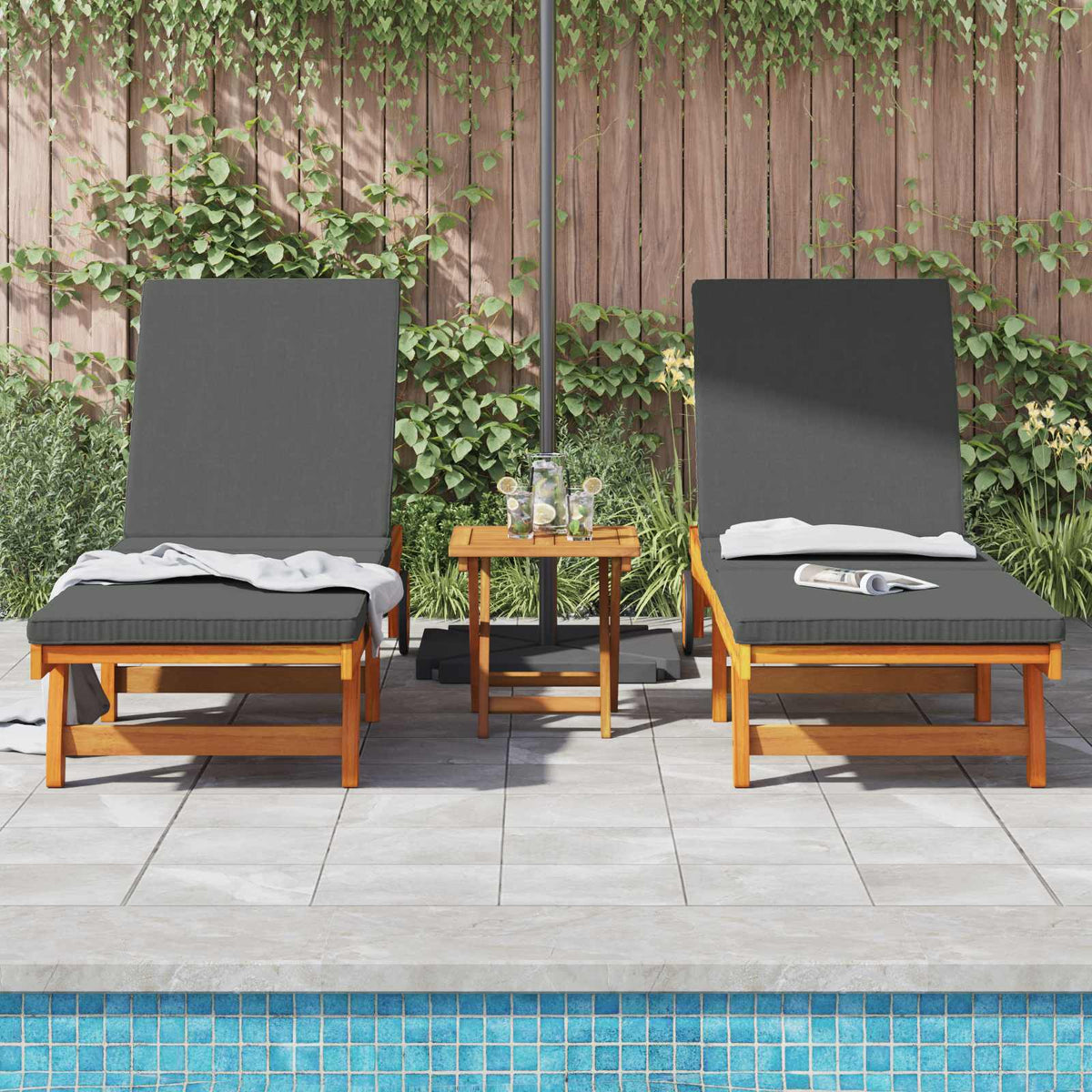Sun Lounger 2 pcs Solid Acacia Wood Brown
