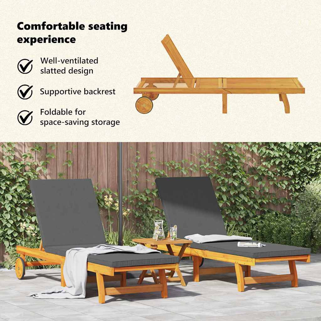 Sun Lounger 2 pcs Brown 65 x 199 x 84 cm Solid Acacia Wood