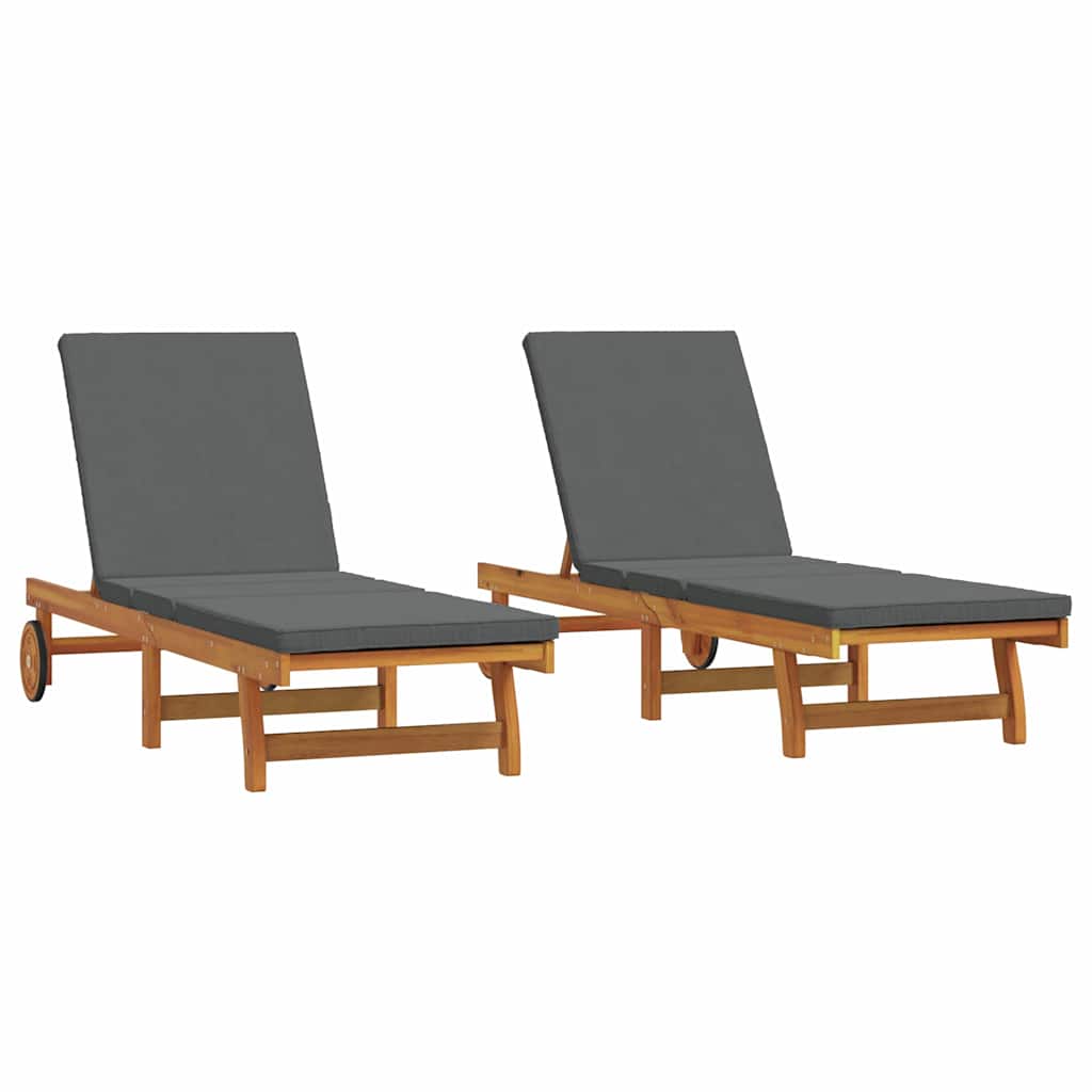 Sun Lounger Reclining 2-person 2 pcs Brown Solid Acacia Wood