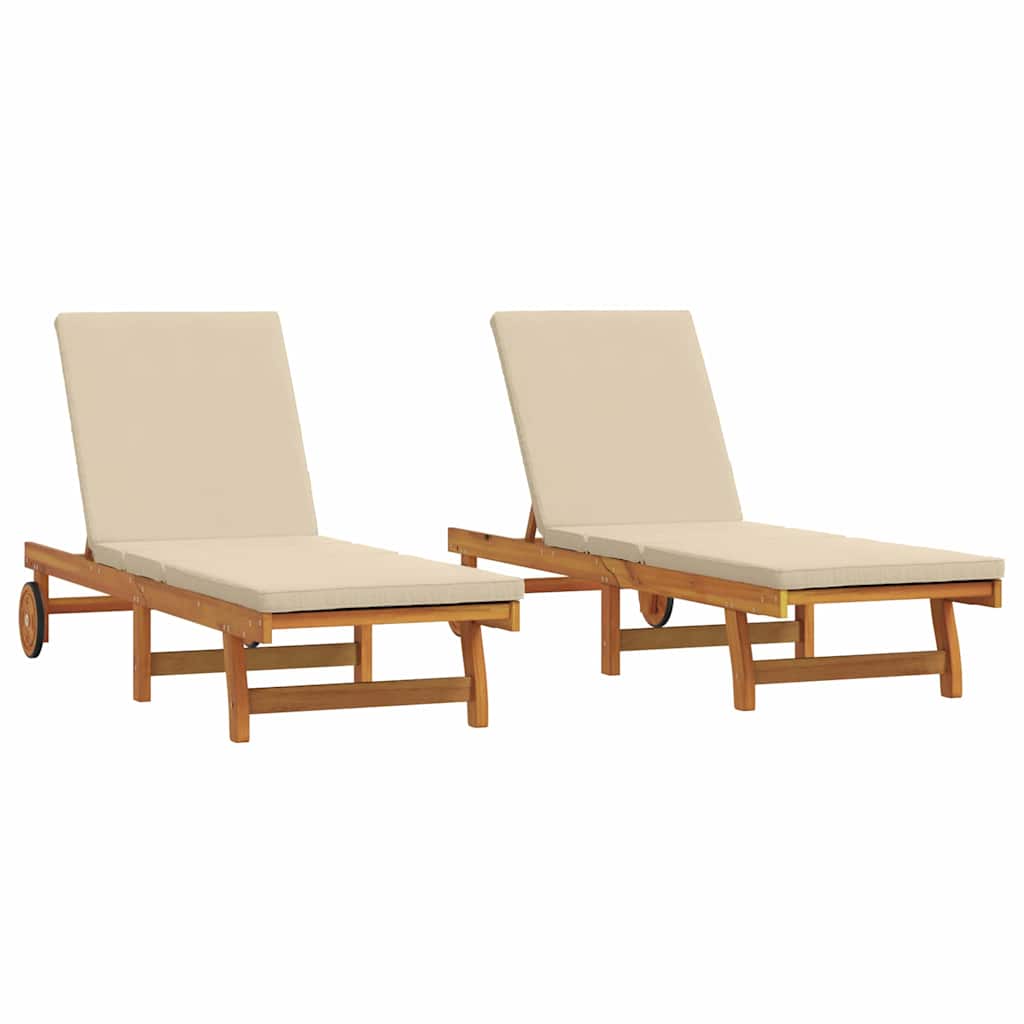 Sun Lounger Reclining 2-person 2 pcs Brown Solid Acacia Wood
