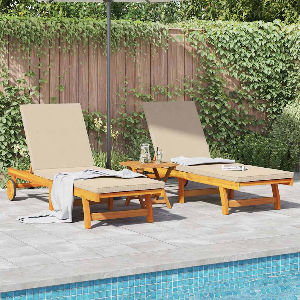 Sun Lounger Reclining 2-person 3 pcs Brown Solid Acacia Wood
