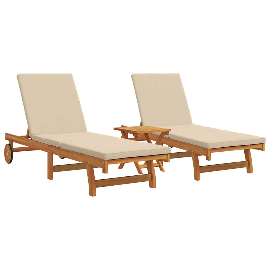 Sun Lounger Reclining 2-person 3 pcs Brown Solid Acacia Wood