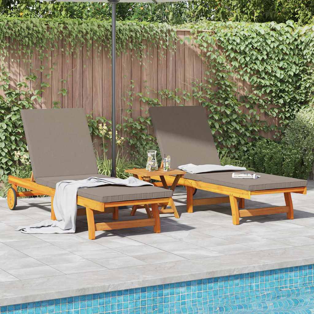 Sun Lounger Reclining 2-person 3 pcs Brown Solid Acacia Wood