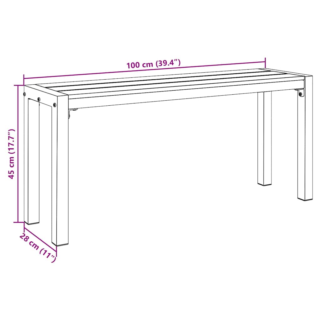 Garden Bench Black 100 x 28 x 45cm Steel