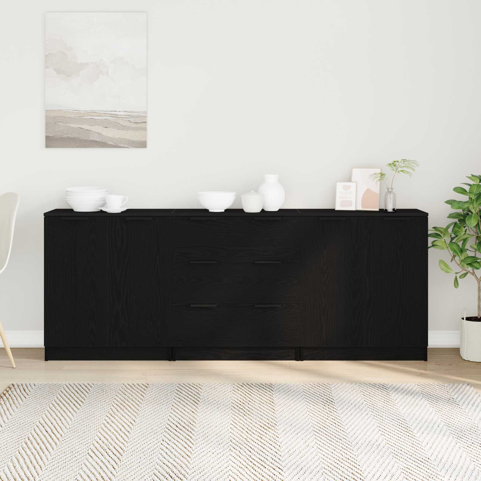 Sideboard 3 pcs Black Oak 180 x 30 x 70 cm Engineered Wood