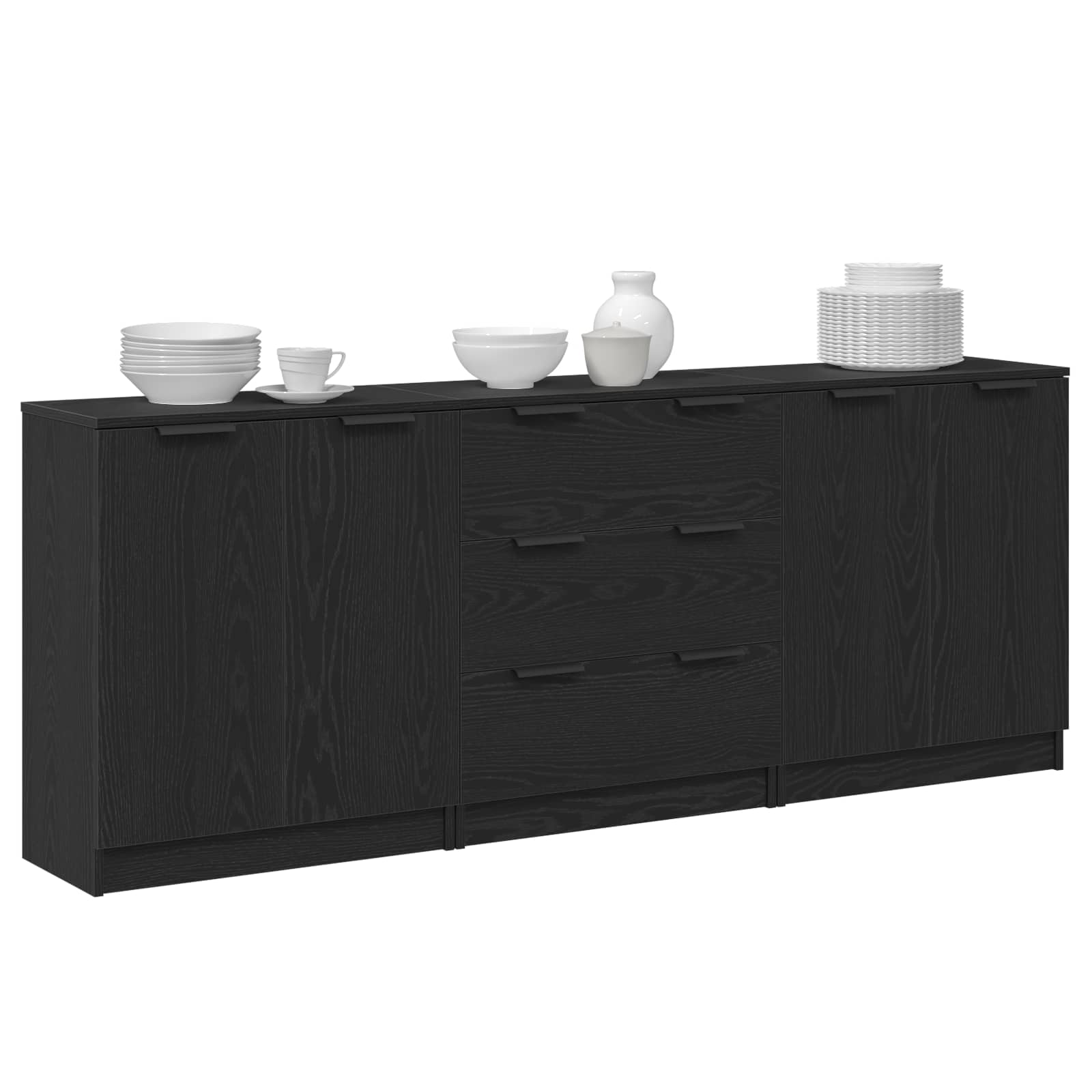 Sideboard 3 pcs Black Oak 180 x 30 x 70 cm Engineered Wood