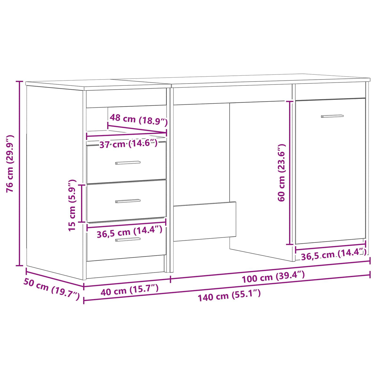 Desk with Door 2 pcs Black Oak 140 x 50 x 76 cm Engineered Wood