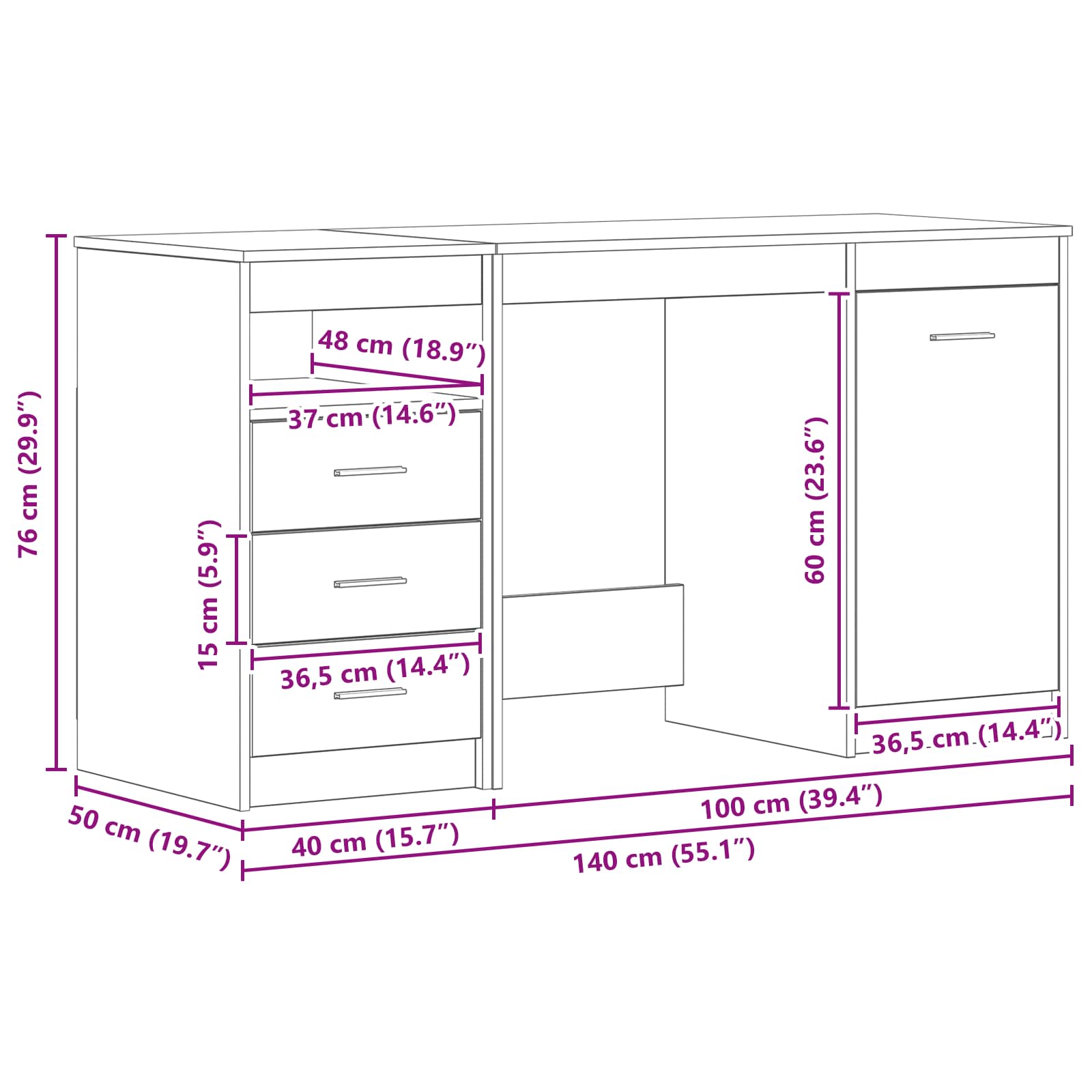 Desk with Door 2 pcs Black Oak 140 x 50 x 76 cm Engineered Wood