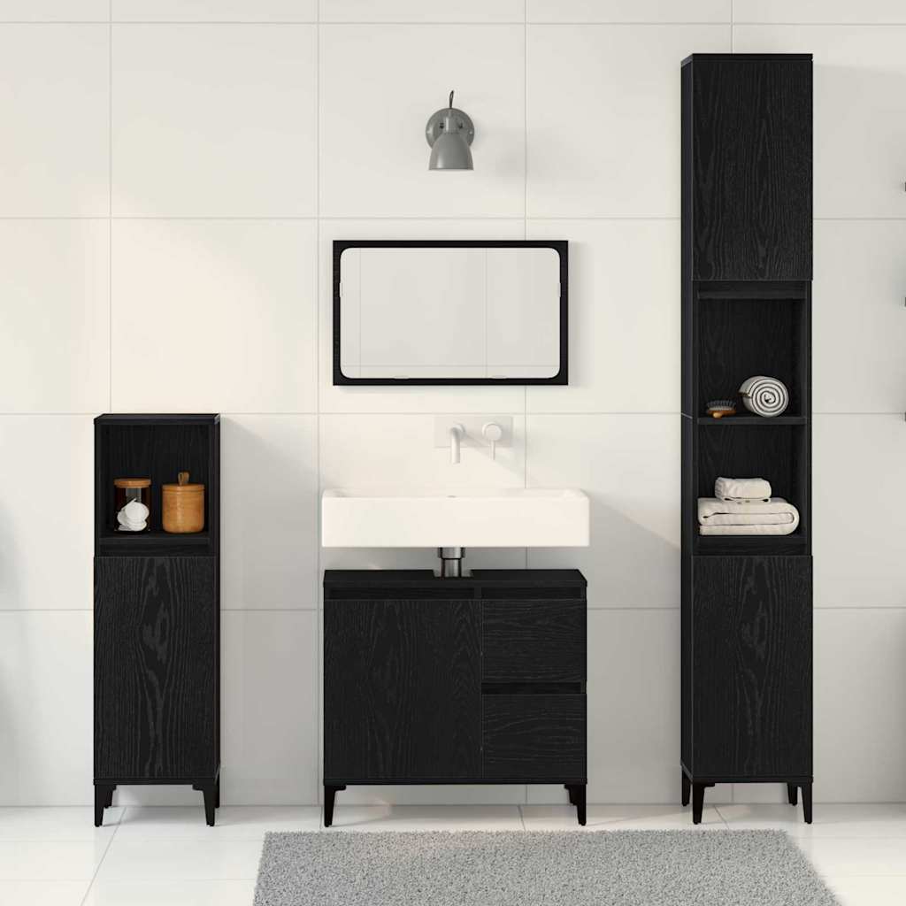 Bathroom Furniture Set Wall-mounted with Door 3 pcs Black Oak