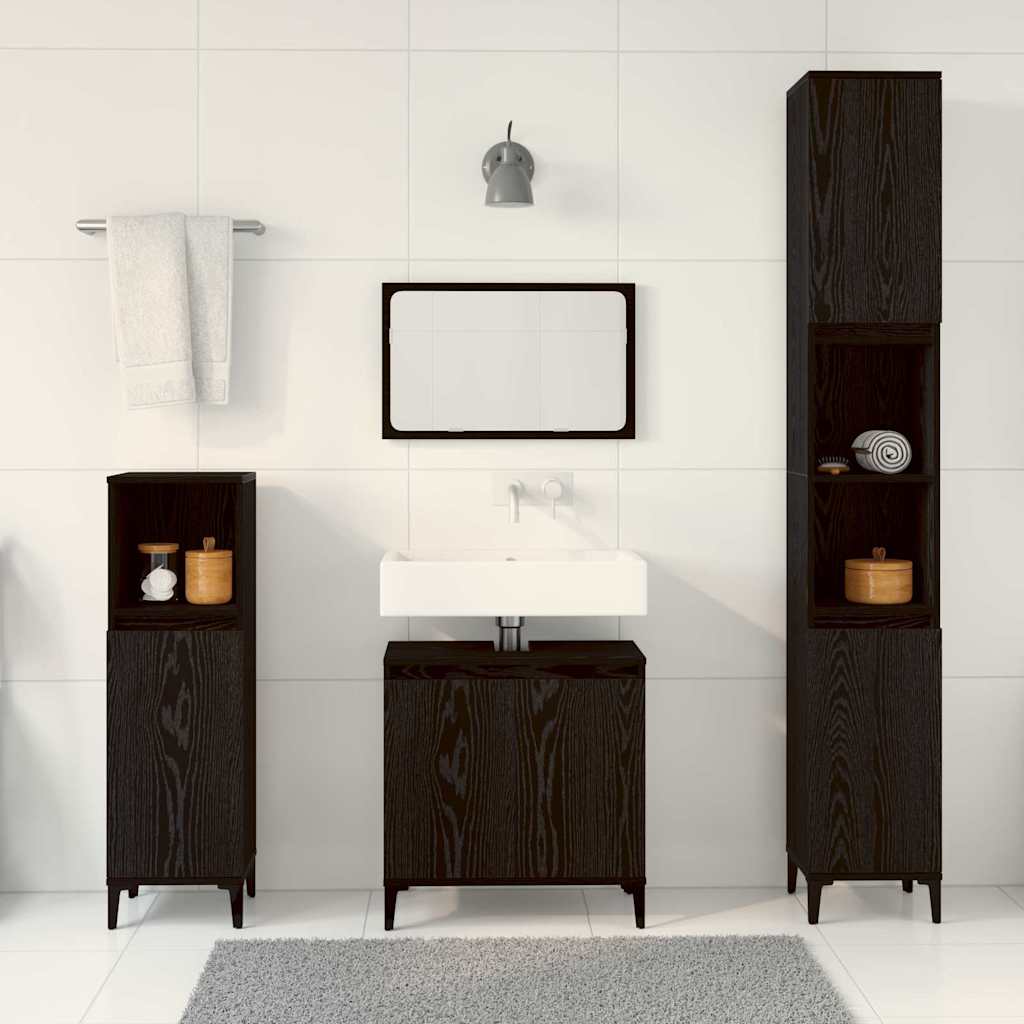 Bathroom Furniture Set Wall-mounted with Door 3 pcs Black Oak