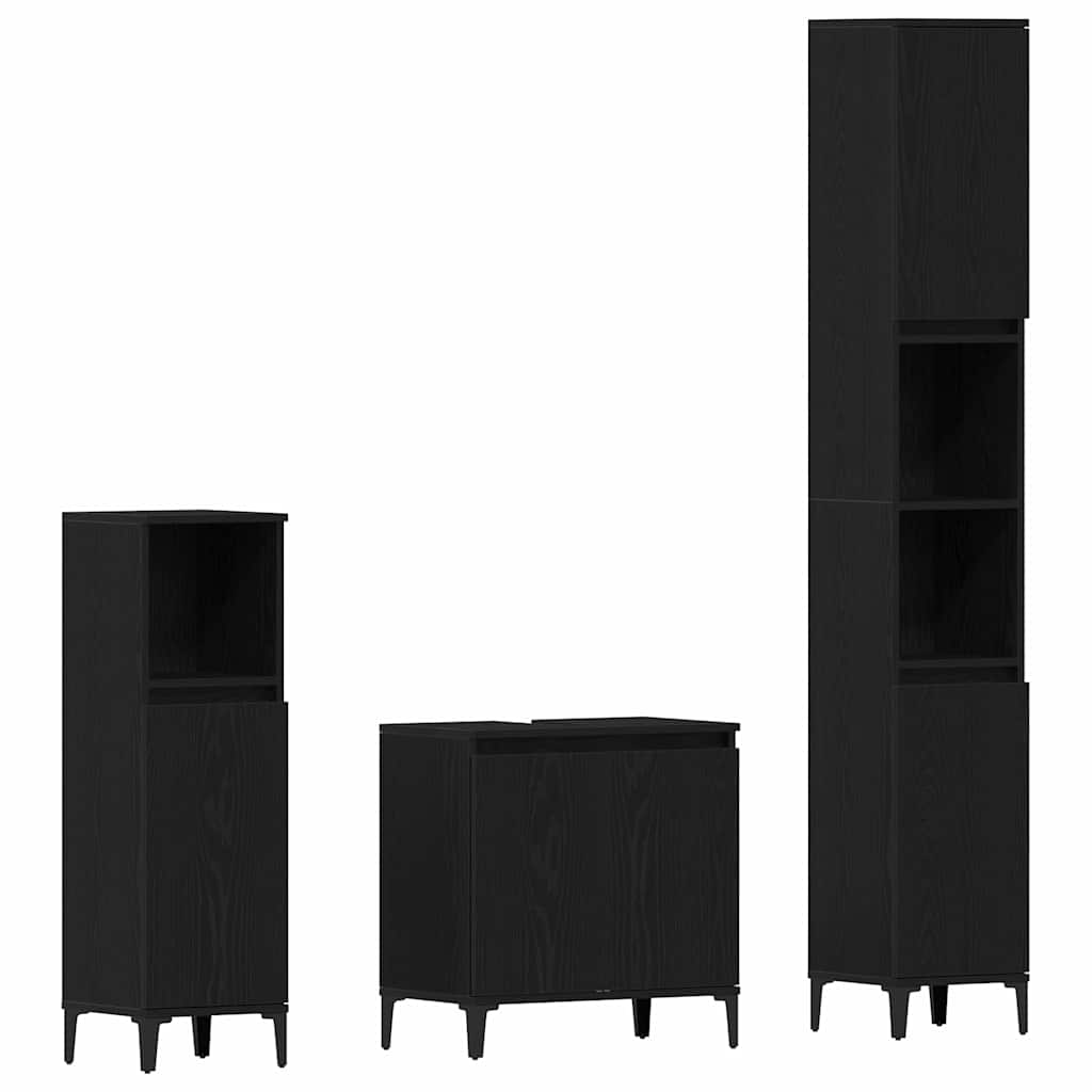 Bathroom Furniture Set Wall-mounted with Door 3 pcs Black Oak