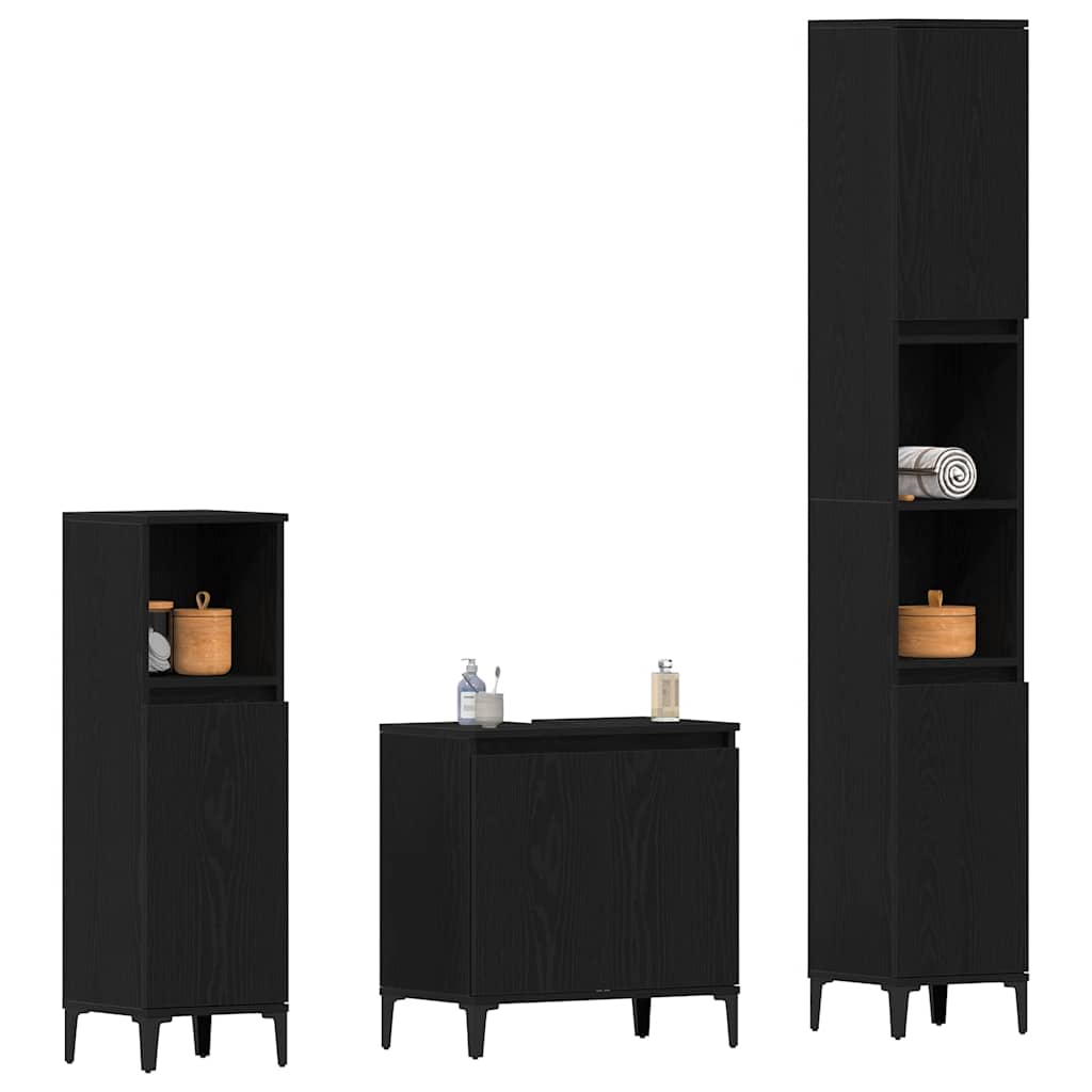 Bathroom Furniture Set Wall-mounted with Door 3 pcs Black Oak