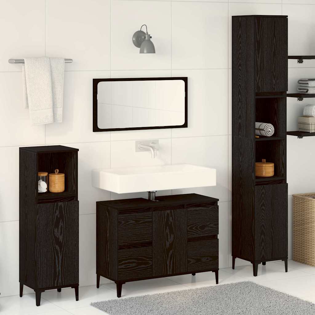 Bathroom Furniture Set Wall-mounted with Door 3 pcs Black Oak