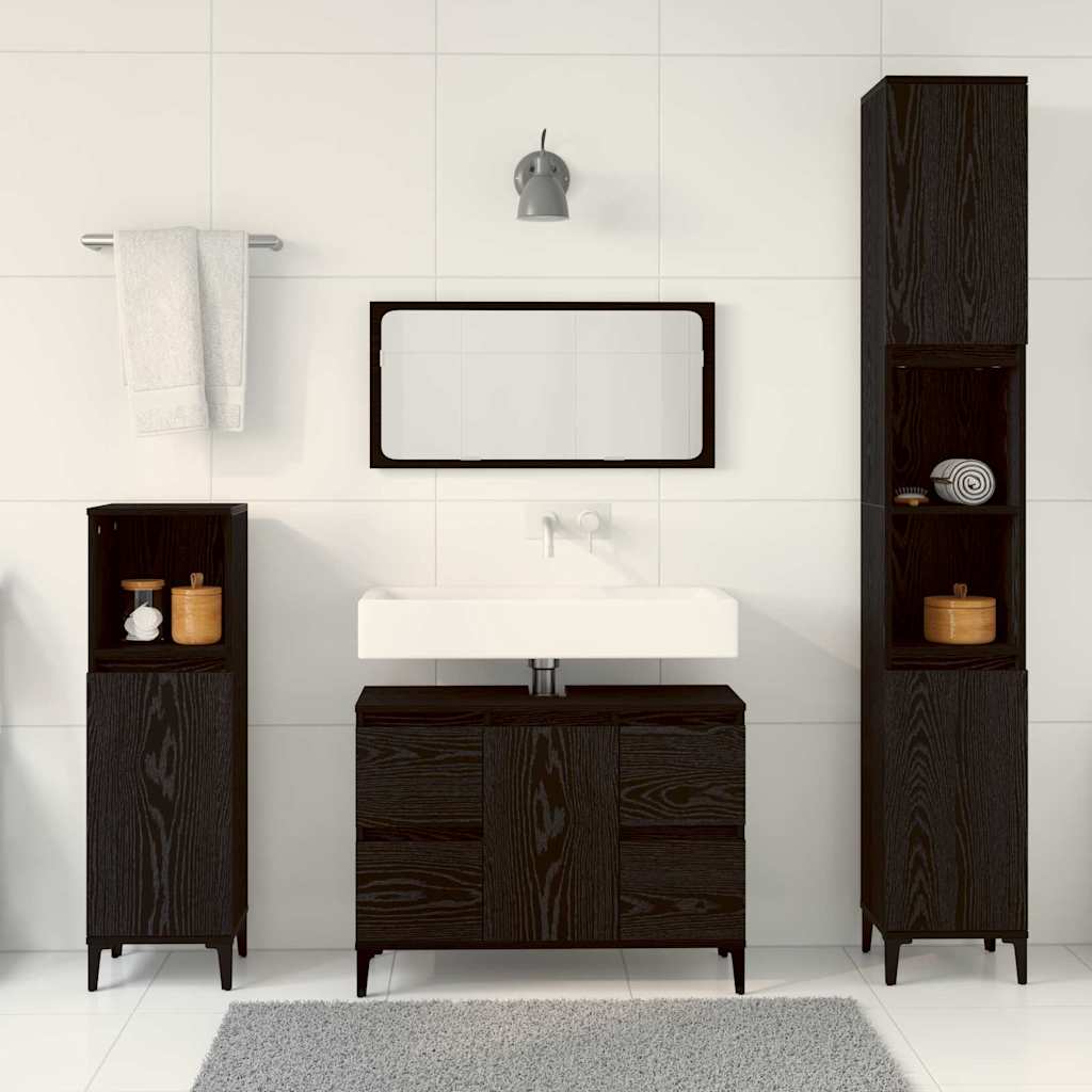 Bathroom Furniture Set Wall-mounted with Door 3 pcs Black Oak
