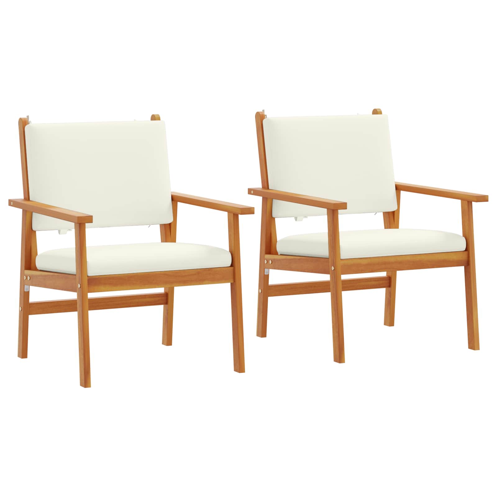 Garden Chair with Cushion 2 pcs Cream White Solid Acacia Wood
