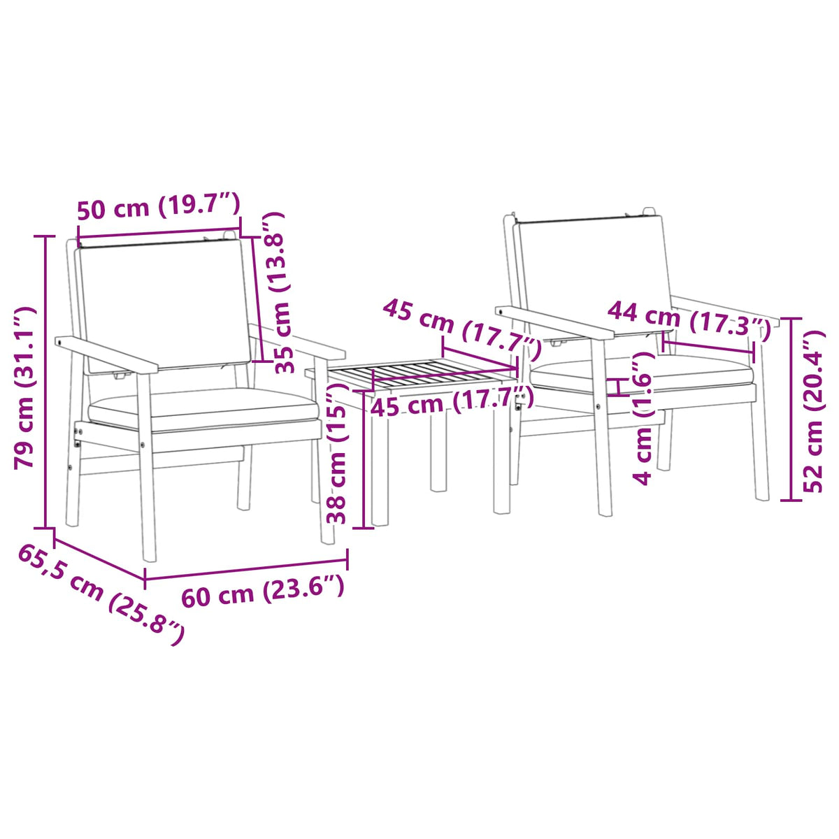 Garden Sofa Set with Cushion 3 pcs Brown Solid Acacia wood