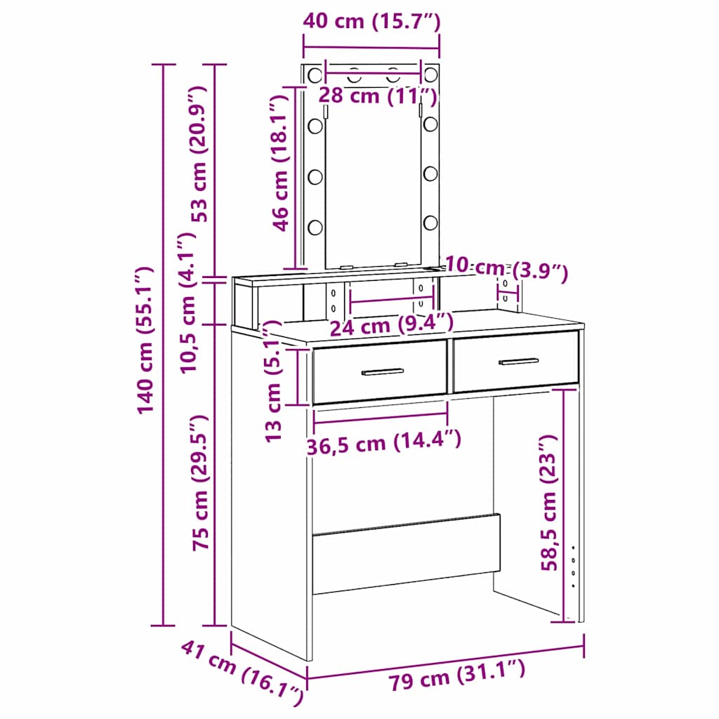 Dressing Table White 79 x 41 x 140 cm Engineered Wood