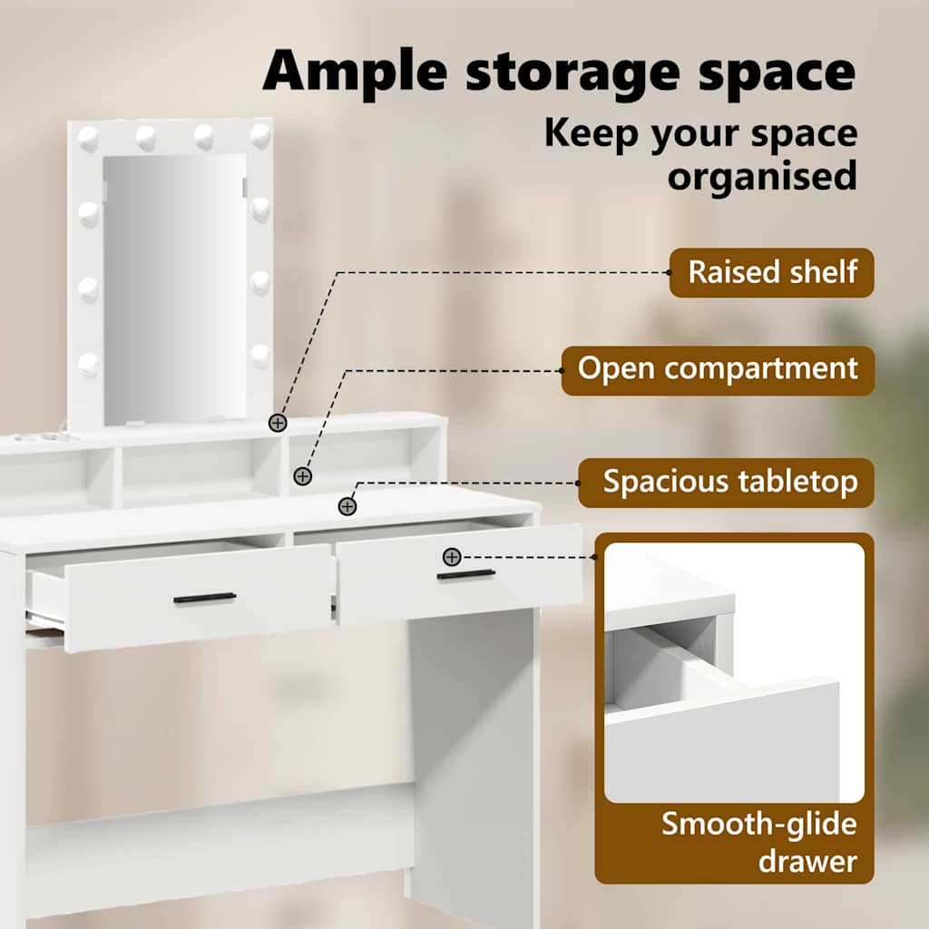 Dressing Table White 100 x 41 x 140 cm Engineered Wood