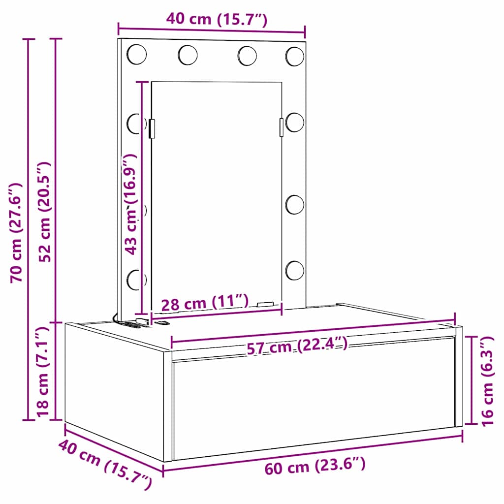 Dressing Table White 60 x 40 x 70 cm Engineered Wood