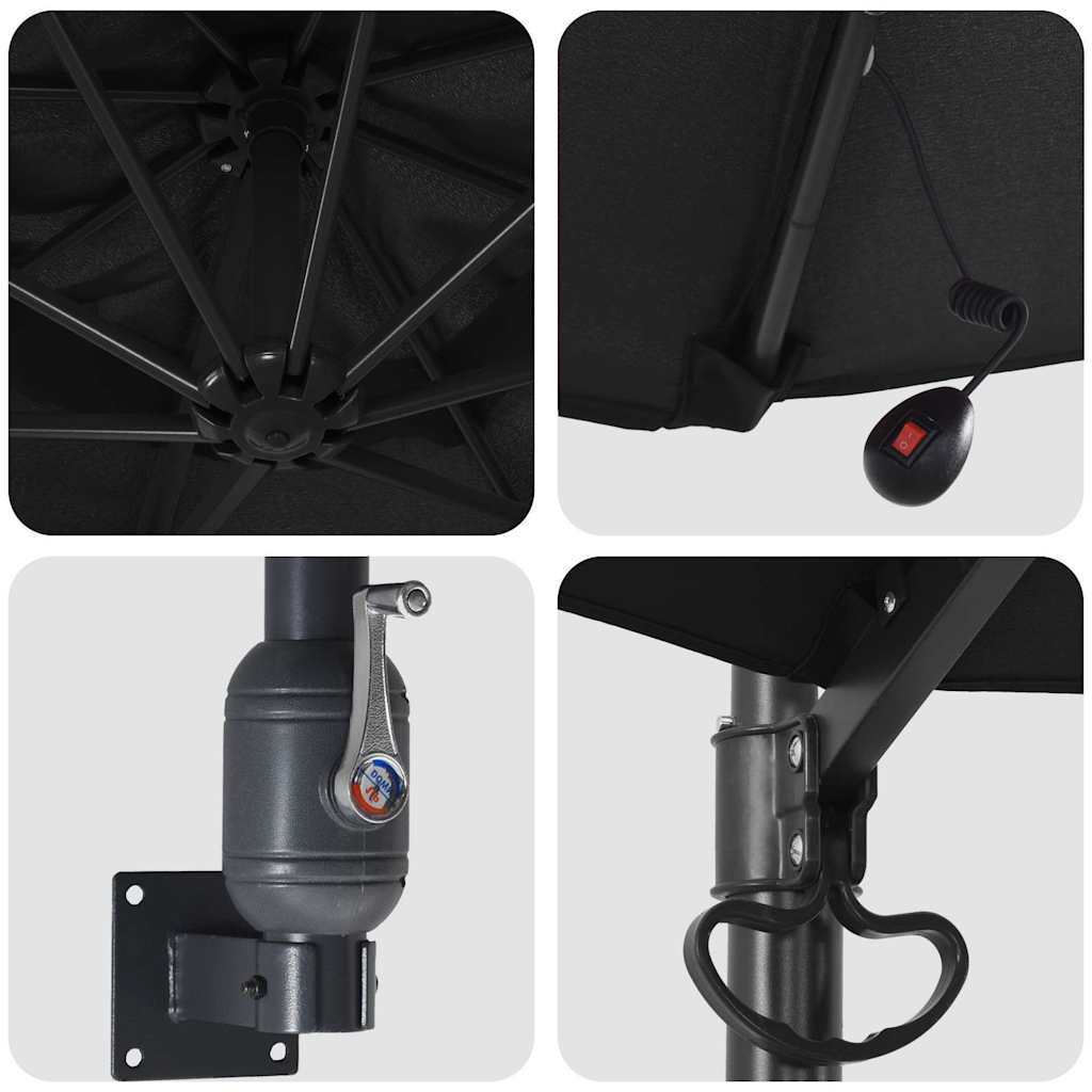 Garden Parasol Black 248 x 248 x 148 cm Polyester and Steel