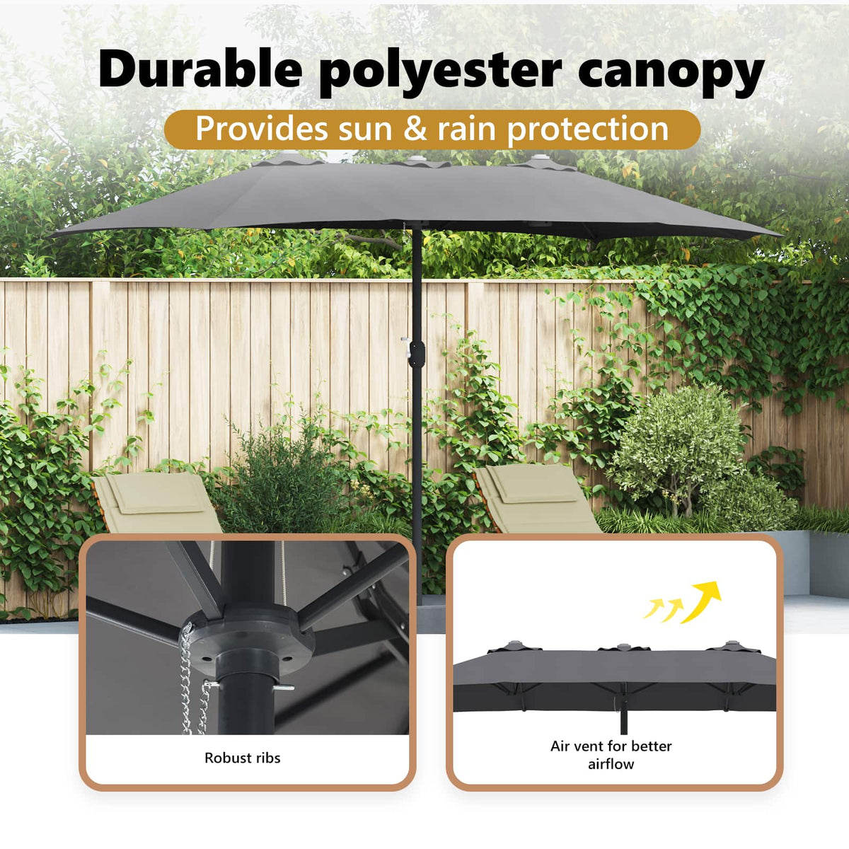 Garden Parasol Anthracite 385 x 209 x 244 cm Polyester