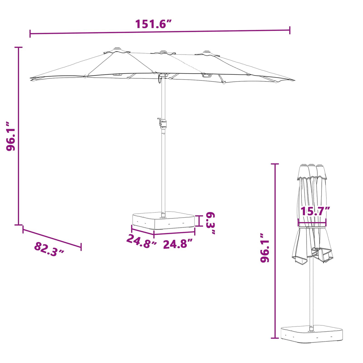 Garden Parasol Anthracite 385 x 209 x 244 cm Polyester