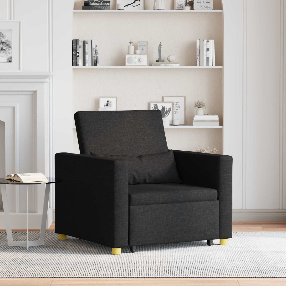 Pull out Sofa Bed Single Black 90 x 165 x 87 cm Fabric