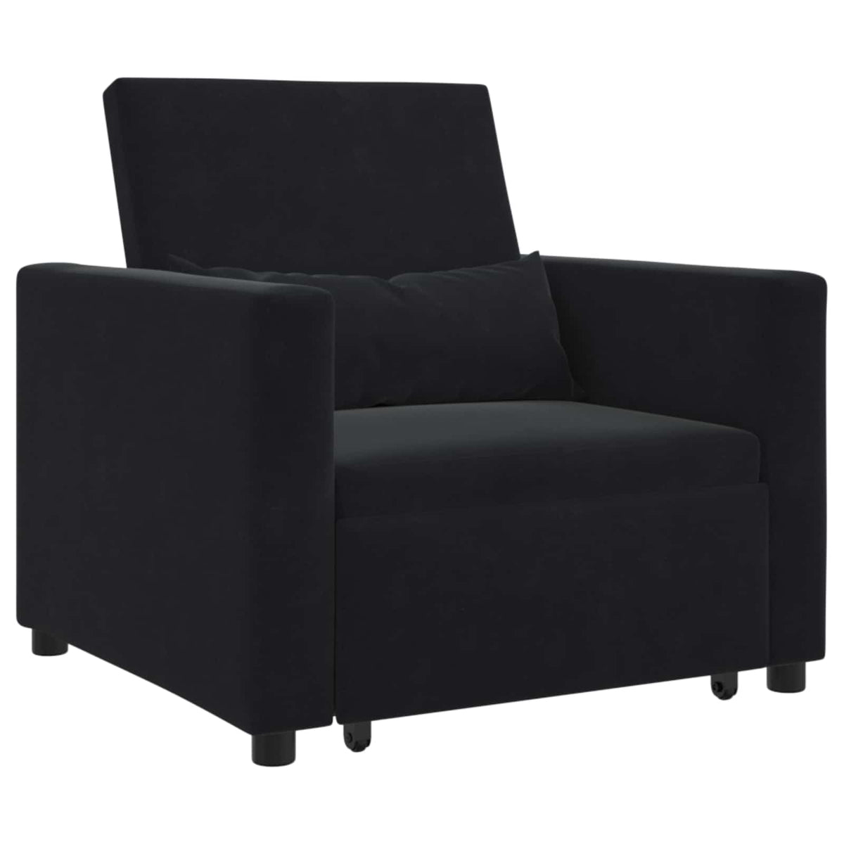 Pull out Sofa Bed Single with Wheels Black Velvet