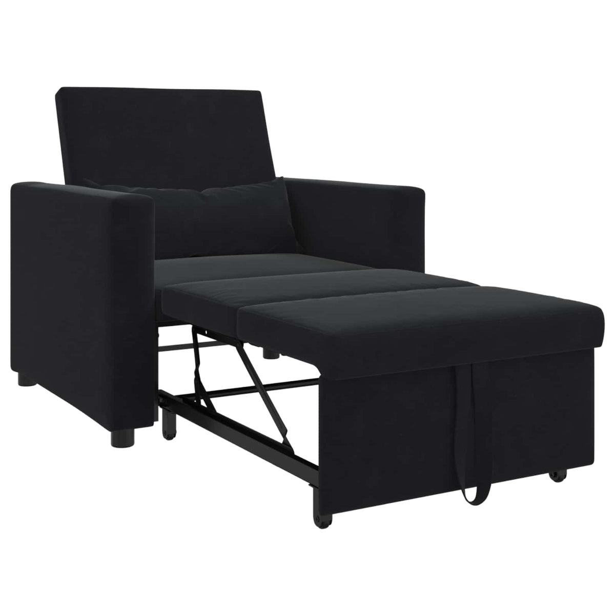 Pull out Sofa Bed Single with Wheels Black Velvet