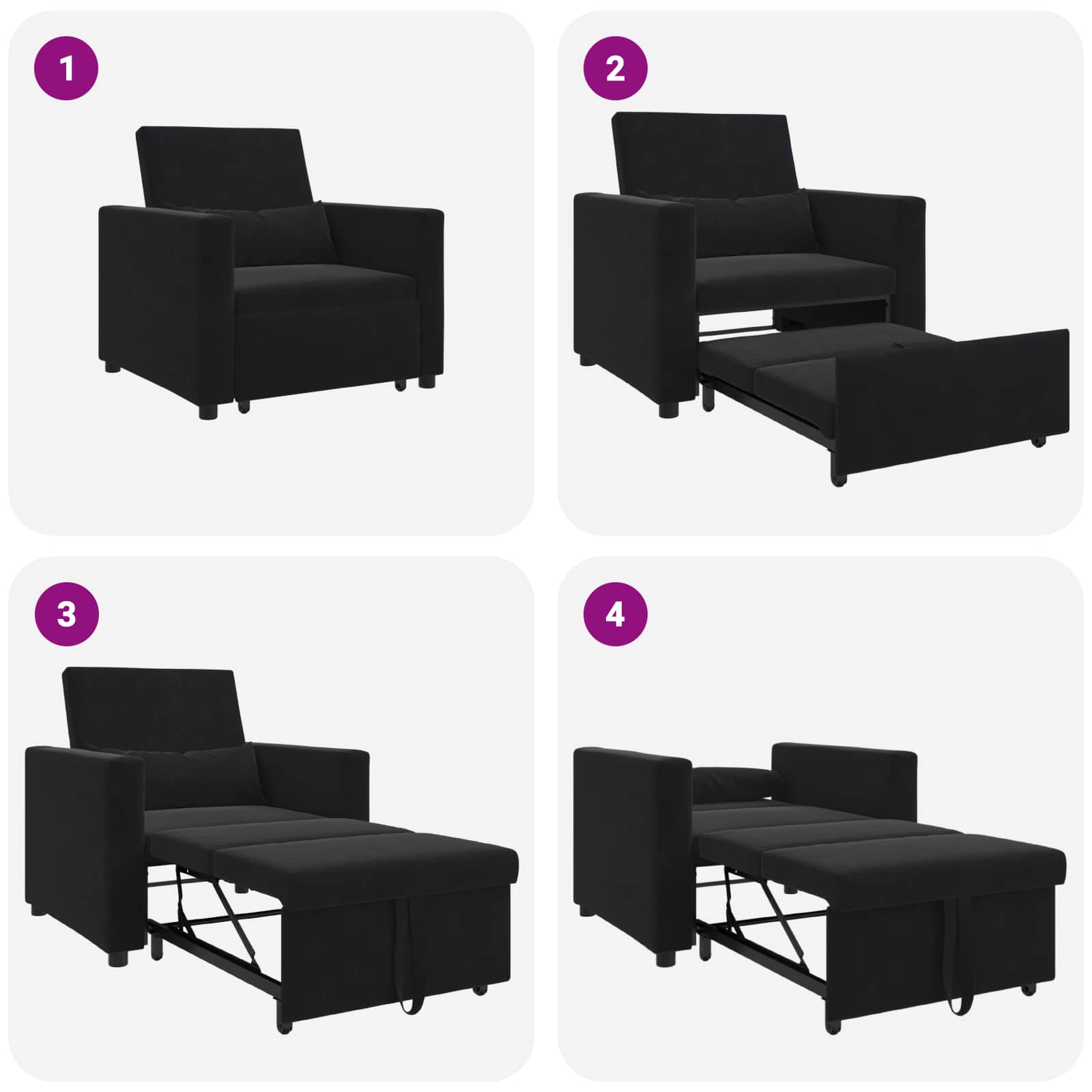 Pull out Sofa Bed Single with Wheels Black Velvet