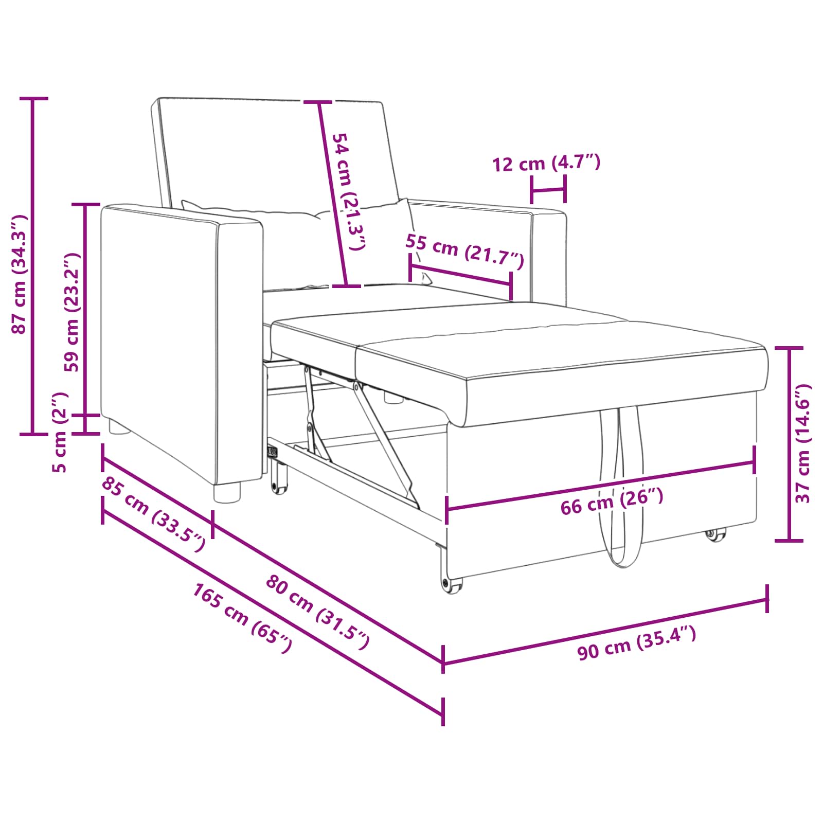 Pull out Sofa Bed Single with Wheels Black Velvet