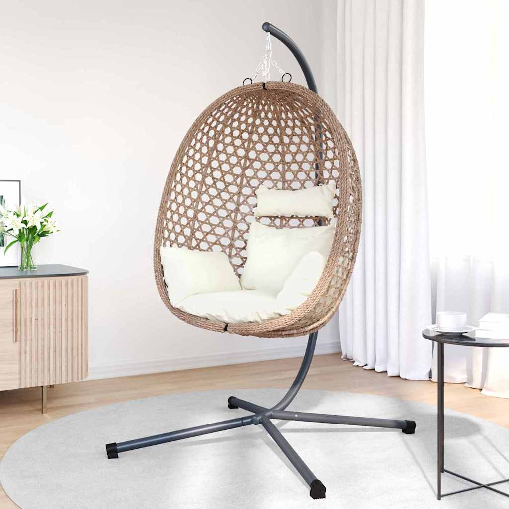 Hanging Egg Chair Light cream 104 x 100 x 191 cm Poly Rattan