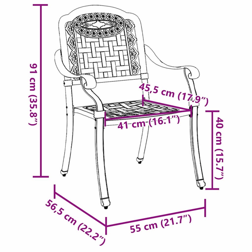 Garden Chair 2 pcs White 55 x 56,5 x 91cm Aluminium
