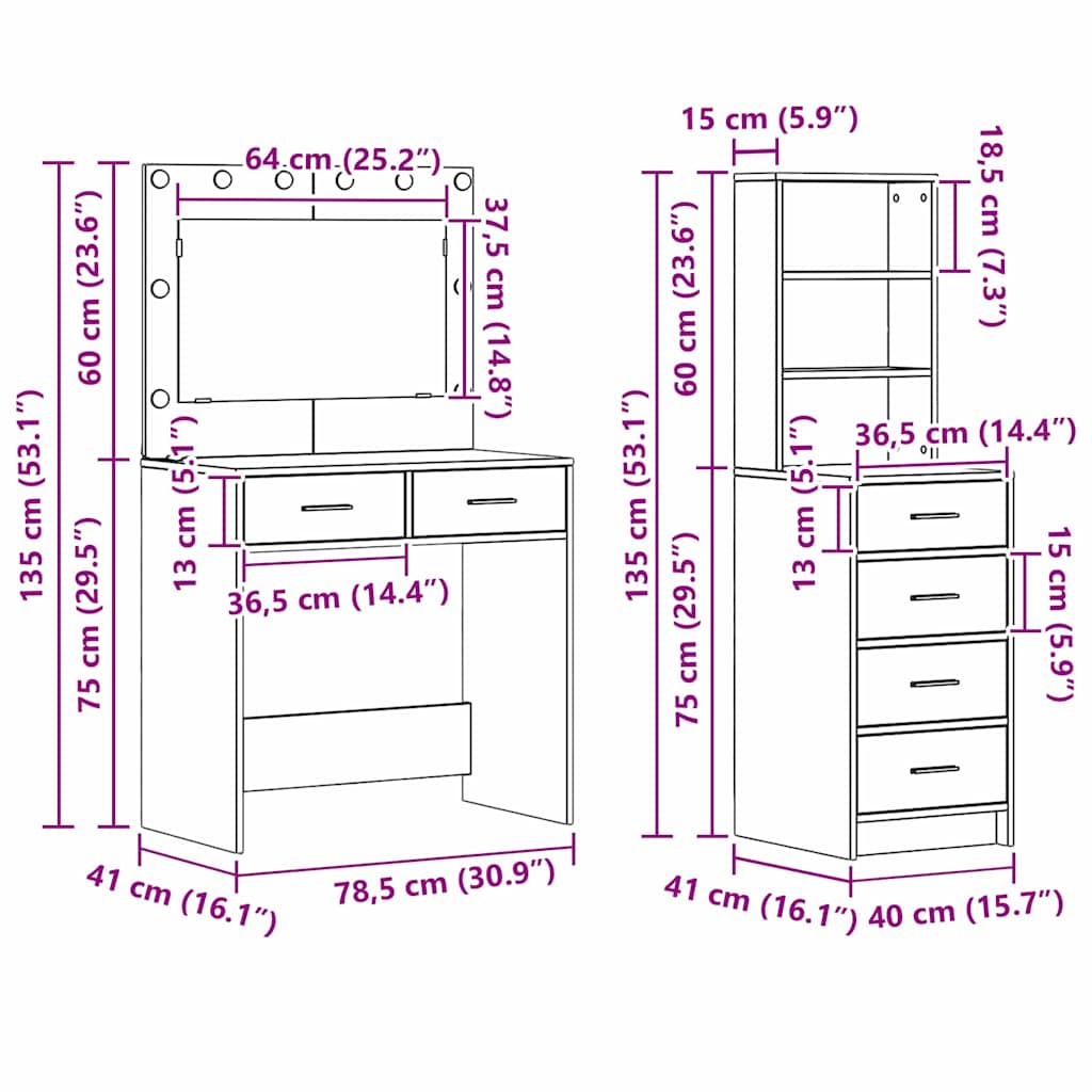 Dressing Table Brown 78.5 x 41 x 135 cm Engineered wood