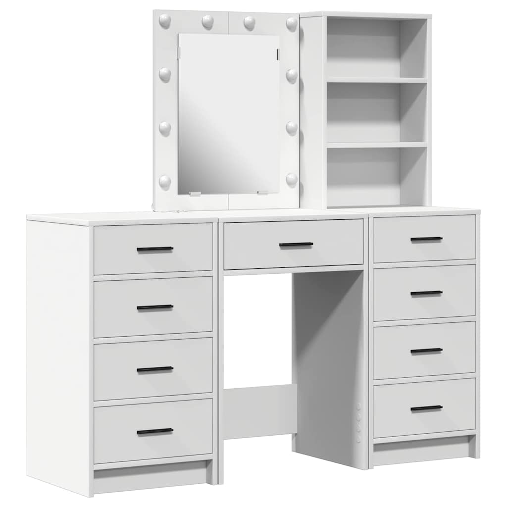 Dressing Table with Mirror Lights 3 pcs White Engineered wood