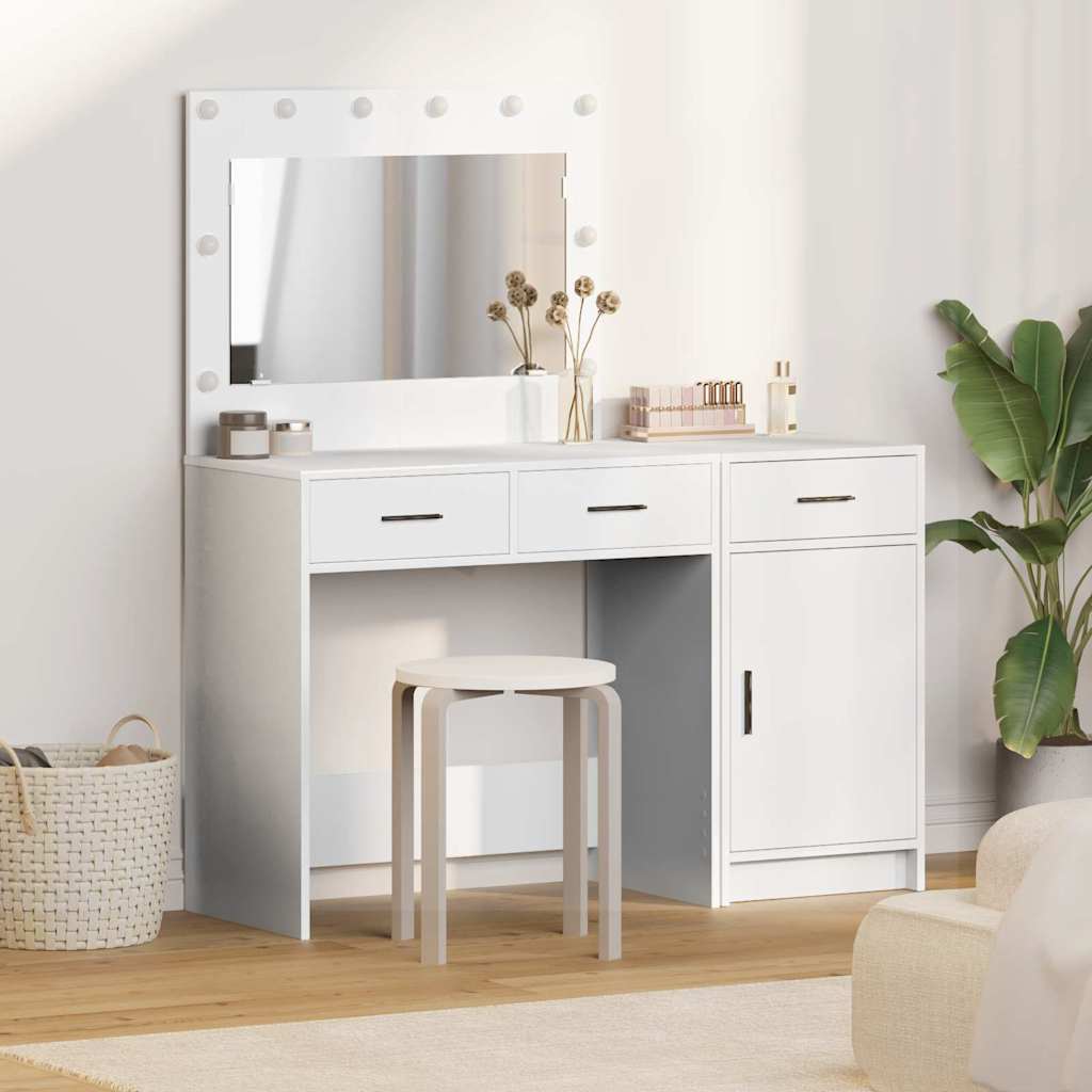 Dressing Table with Mirror Lights 2 pcs White Engineered wood