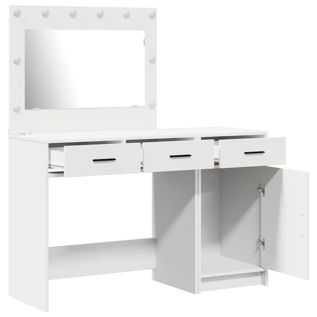 Dressing Table with Mirror Lights 2 pcs White Engineered wood