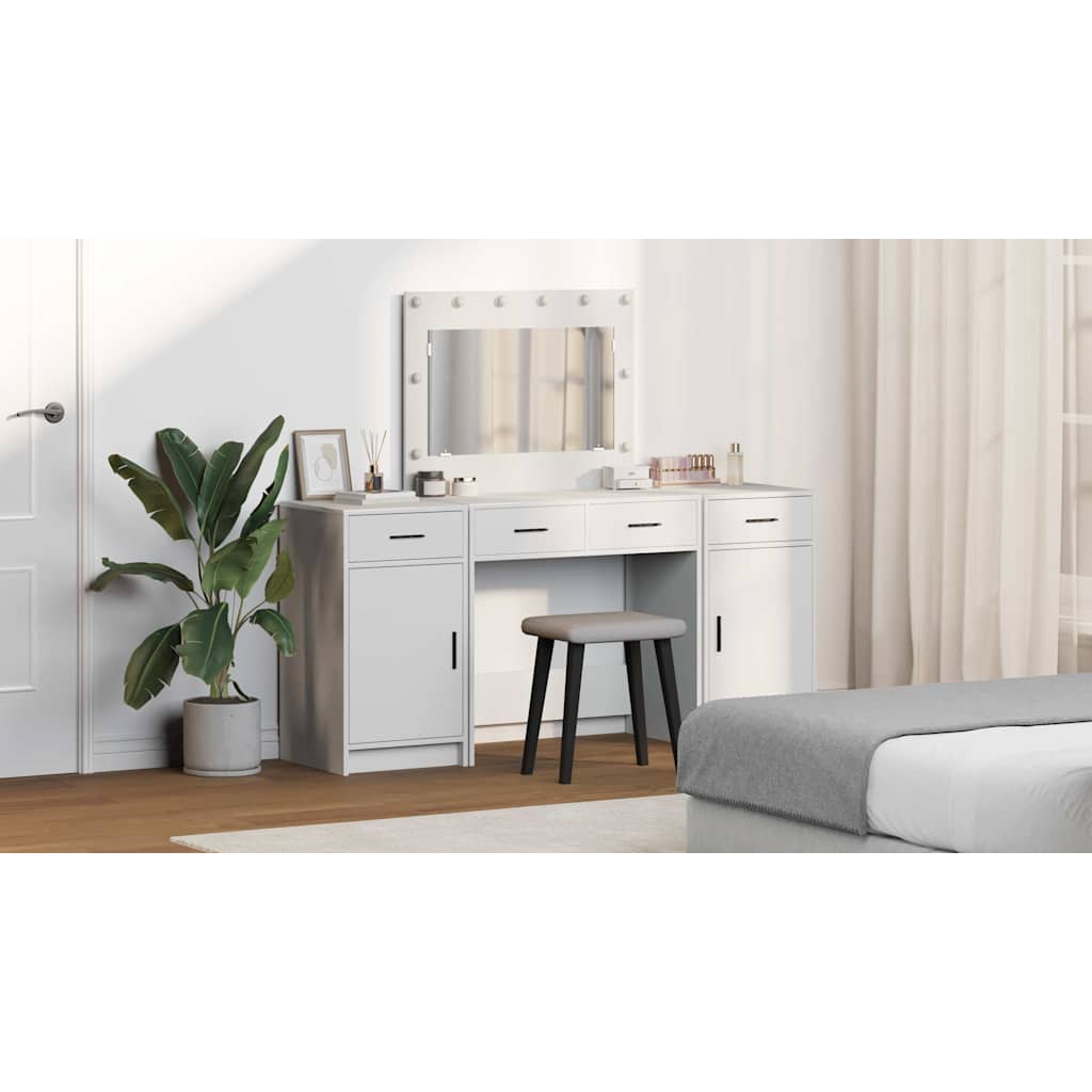 Dressing Table with Mirror Lights 3 pcs White Engineered Wood