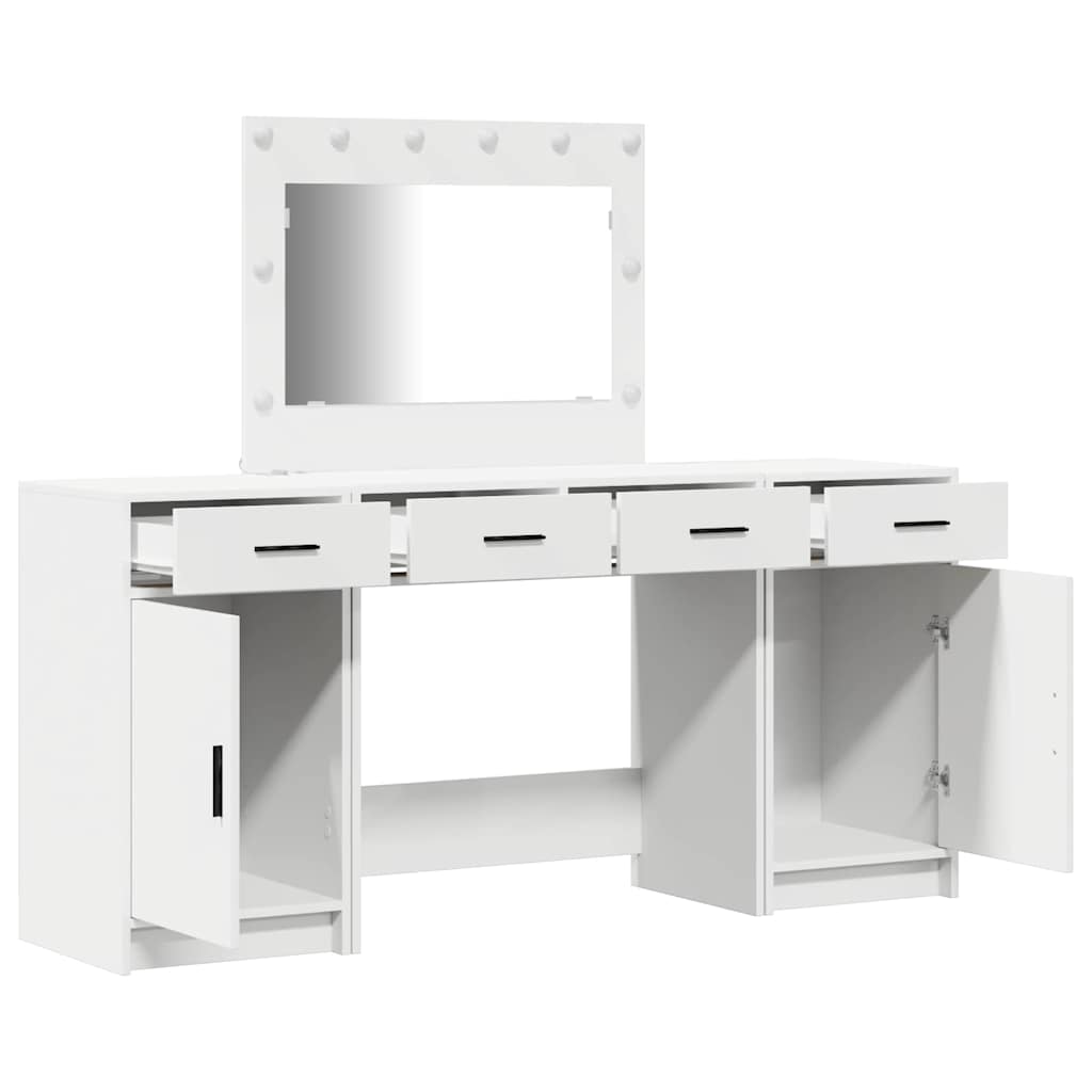 Dressing Table with Mirror Lights 3 pcs White Engineered Wood