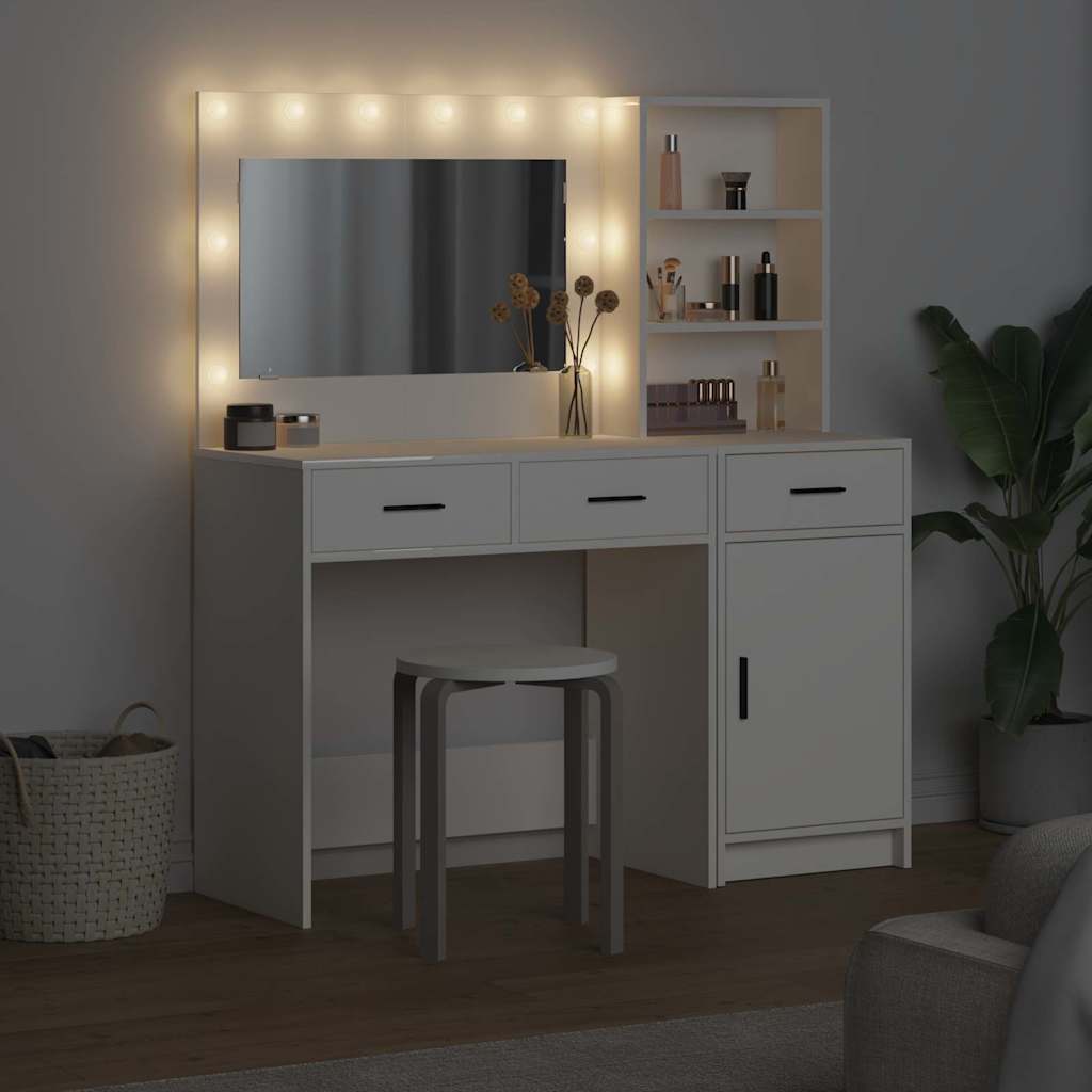 Dressing Table with Mirror Lights 2 pcs White Engineered Wood