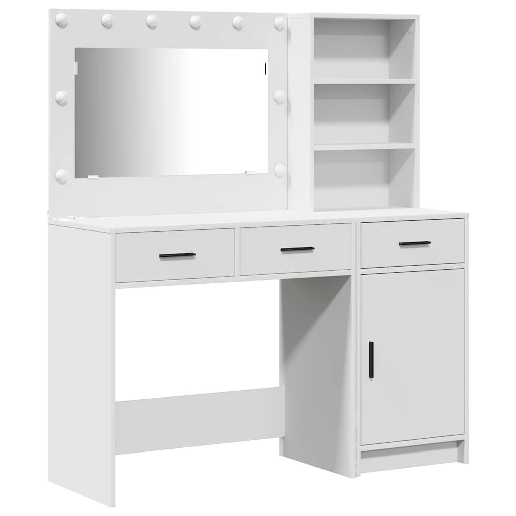 Dressing Table with Mirror Lights 2 pcs White Engineered Wood