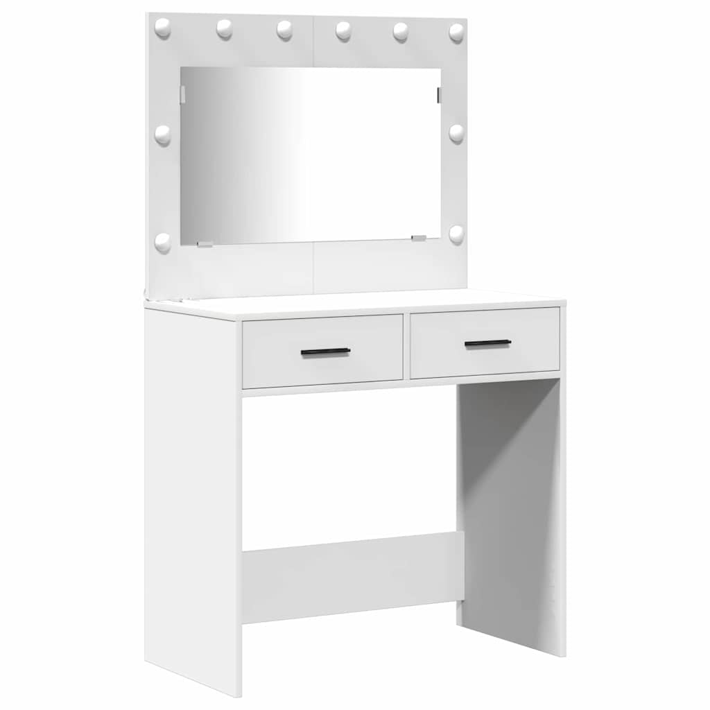 Dressing Table with Mirror Lights 2 pcs White Engineered Wood