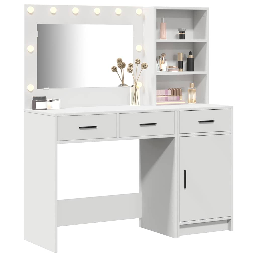 Dressing Table with Mirror Lights 2 pcs White Engineered Wood