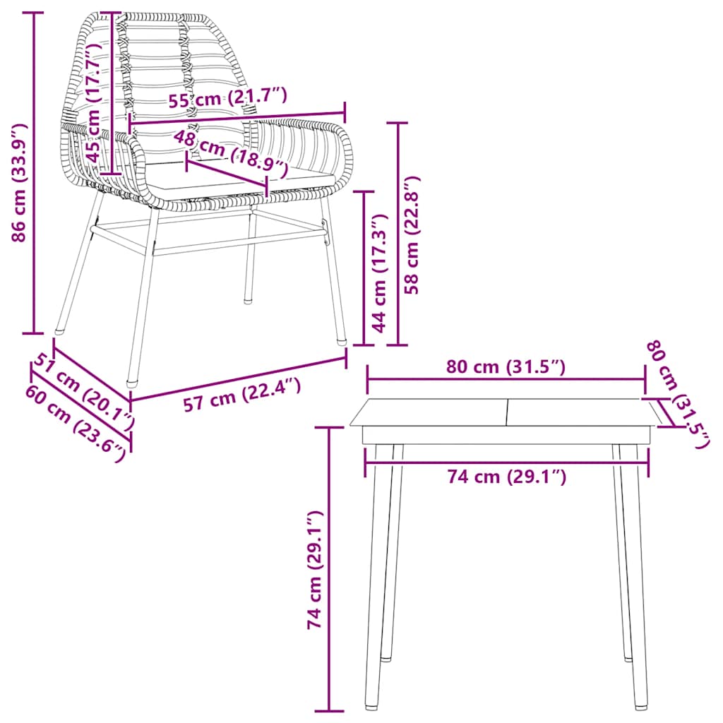 3 Piece Garden Dining Set with Cushions Black Poly Rattan Glass